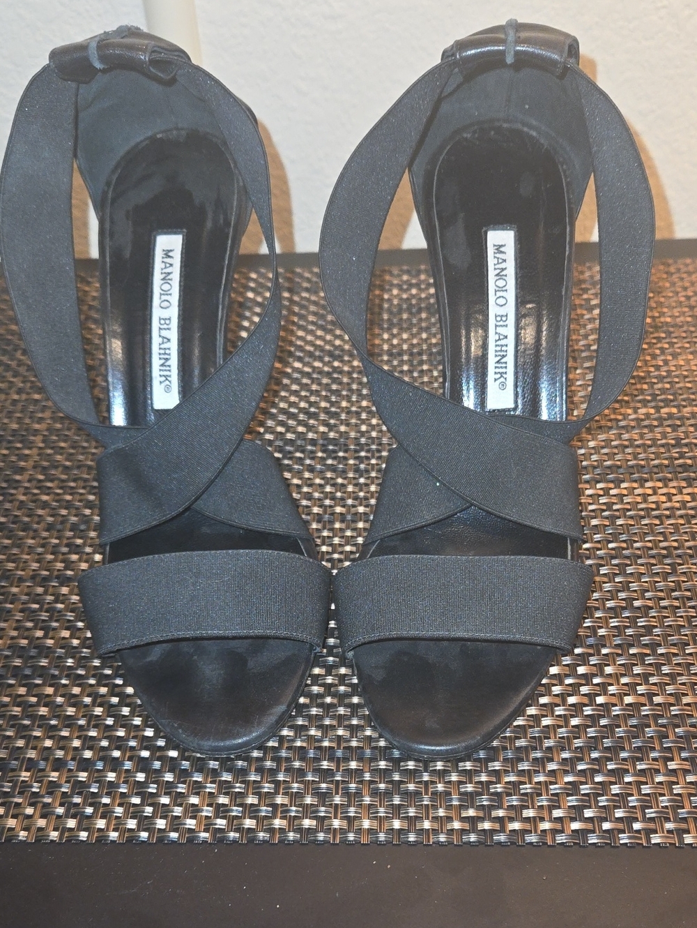 Manolo Blahnik Black Crisscross Strap Heels